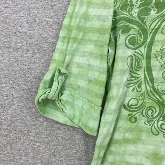 Disney Blouse Womens Small Green Mickey Mouse Top 1/4 Button Up Rolled Sleeves - Picture 5 of 10